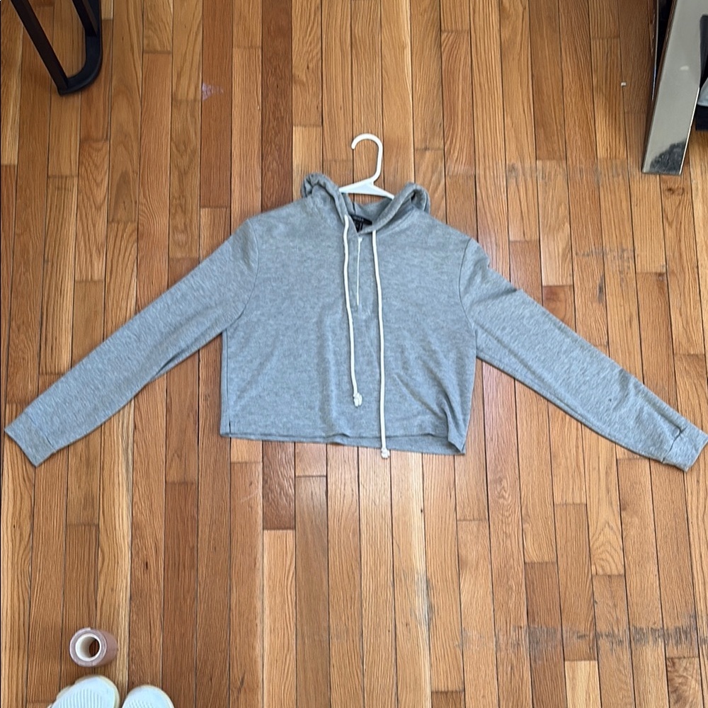 Gray Women's Cropped Hoodie Sweater
